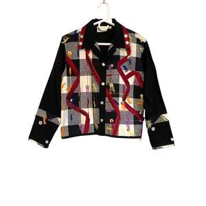 Yak Magik Vintage Black Cotton Silk Jacket Wearable Art Unique Small Maximalist